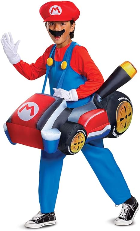 DISGUISE Fantasia de super mario, roupa inflável de nintendo mario kart, traje expansível operado por ventilador de tamanho infantil