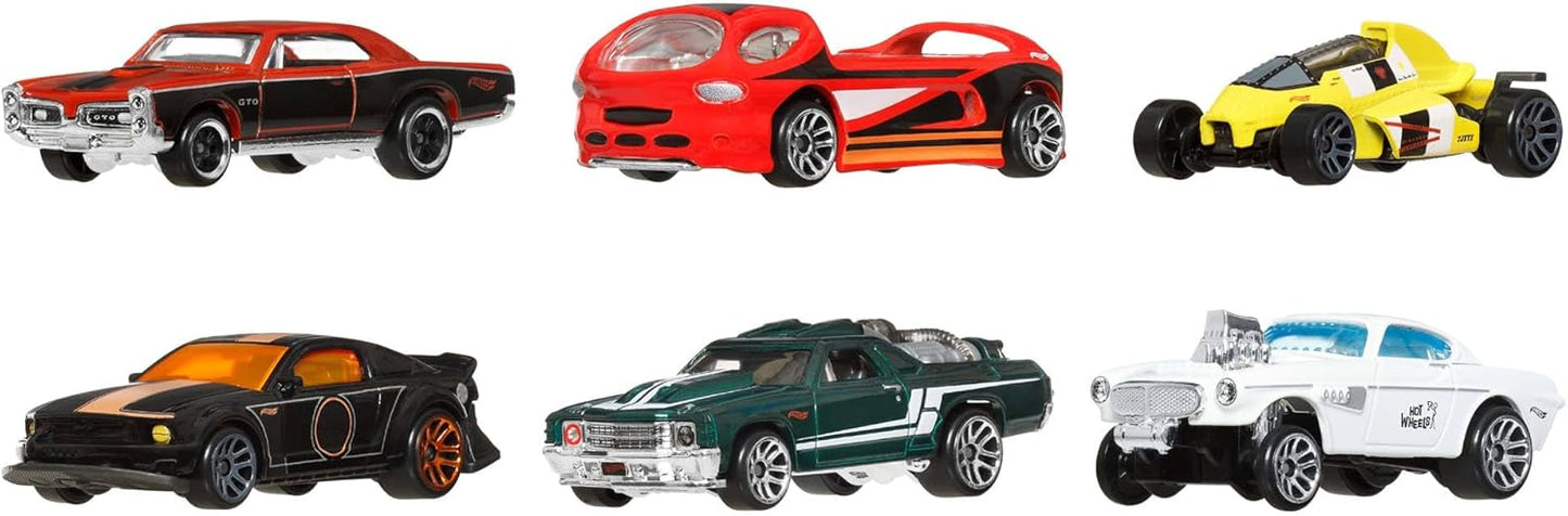 Hot Wheels, escala 1:64, carrinhos e caminhões de brinquedo em metal fundido, conjunto de 6 veículos HW Legends com decoração em relevo (os modelos podem variar), JBY78