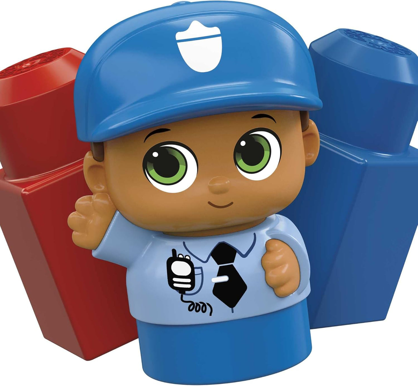 MEGA Conjunto de construção BLOKS Peter Police Car com 1 carro de polícia, 1 policial Block Buddies e 4 blocos de construção grandes, conjunto de brinquedos para presente para maiores de 1 ano