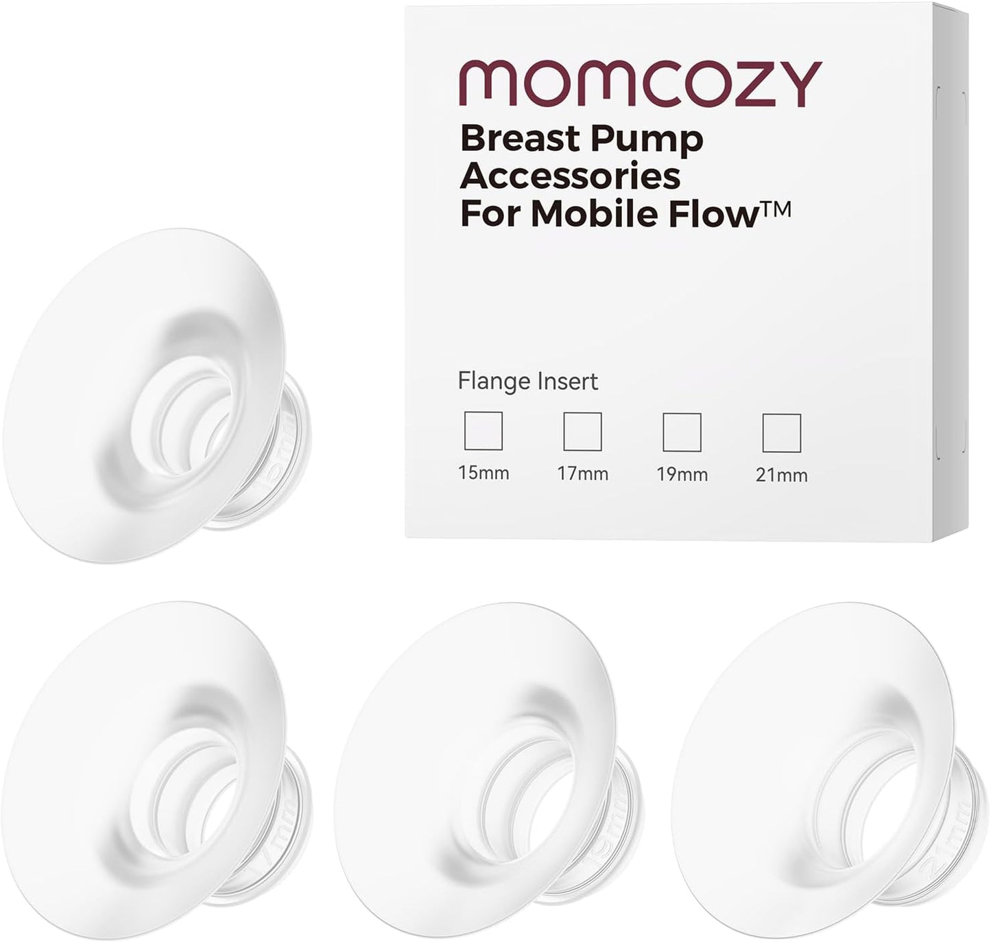 Momcozy Mobile Flow | Adaptador de flange M9 Upgrade 15/17/19/21mm, Acessórios de reposição originais para bomba de amamentação M9, 4 peças (15/17/19/21mm)