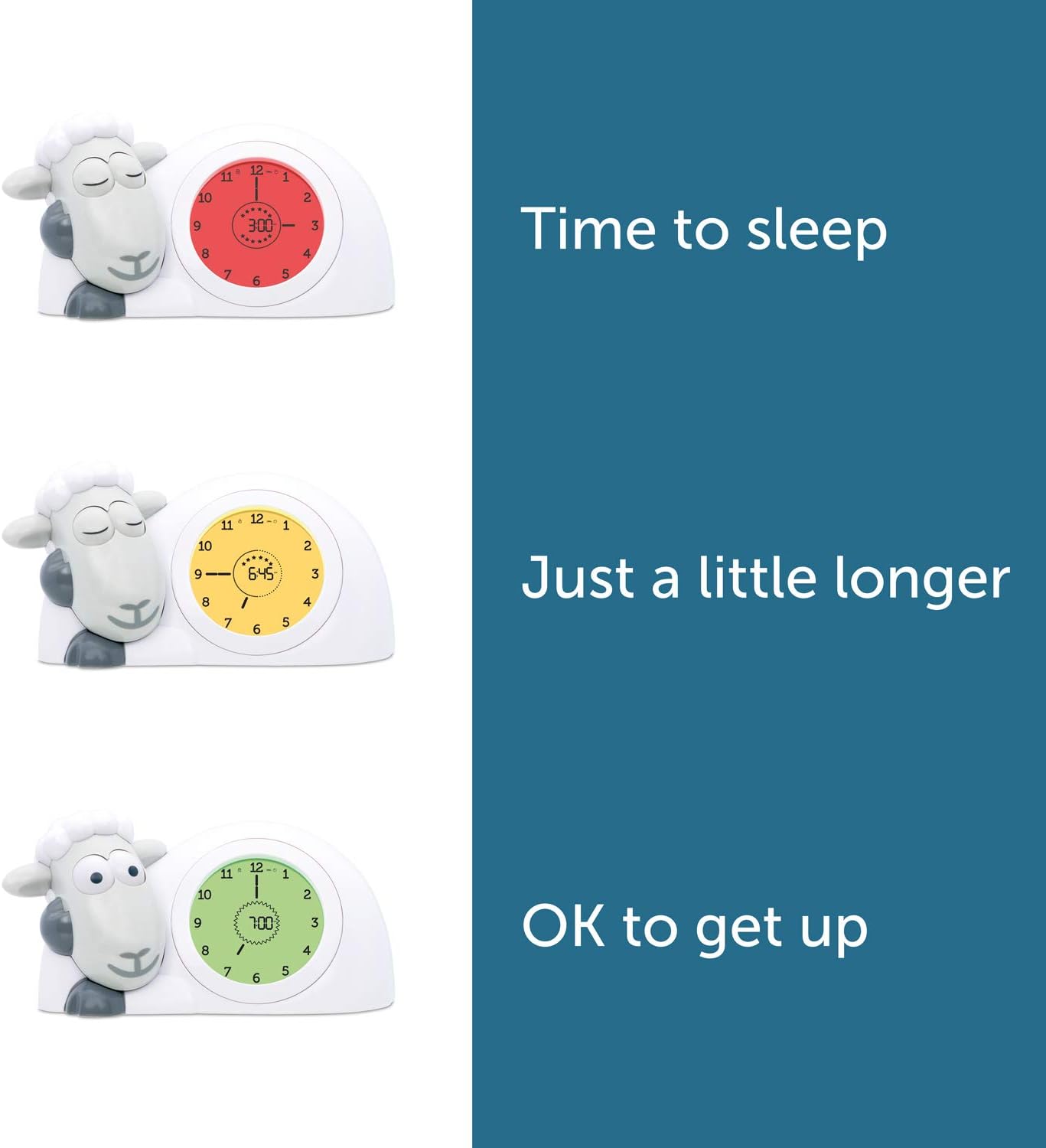 ZAZU Relógio Sam the Lamb - Relógio para treinamento de sono e luz noturna para crianças | Despertador iluminado | Ajuda a ensinar seu filho quando acordar com indicadores visuais | Brilho Ajustável | Desligamento automático