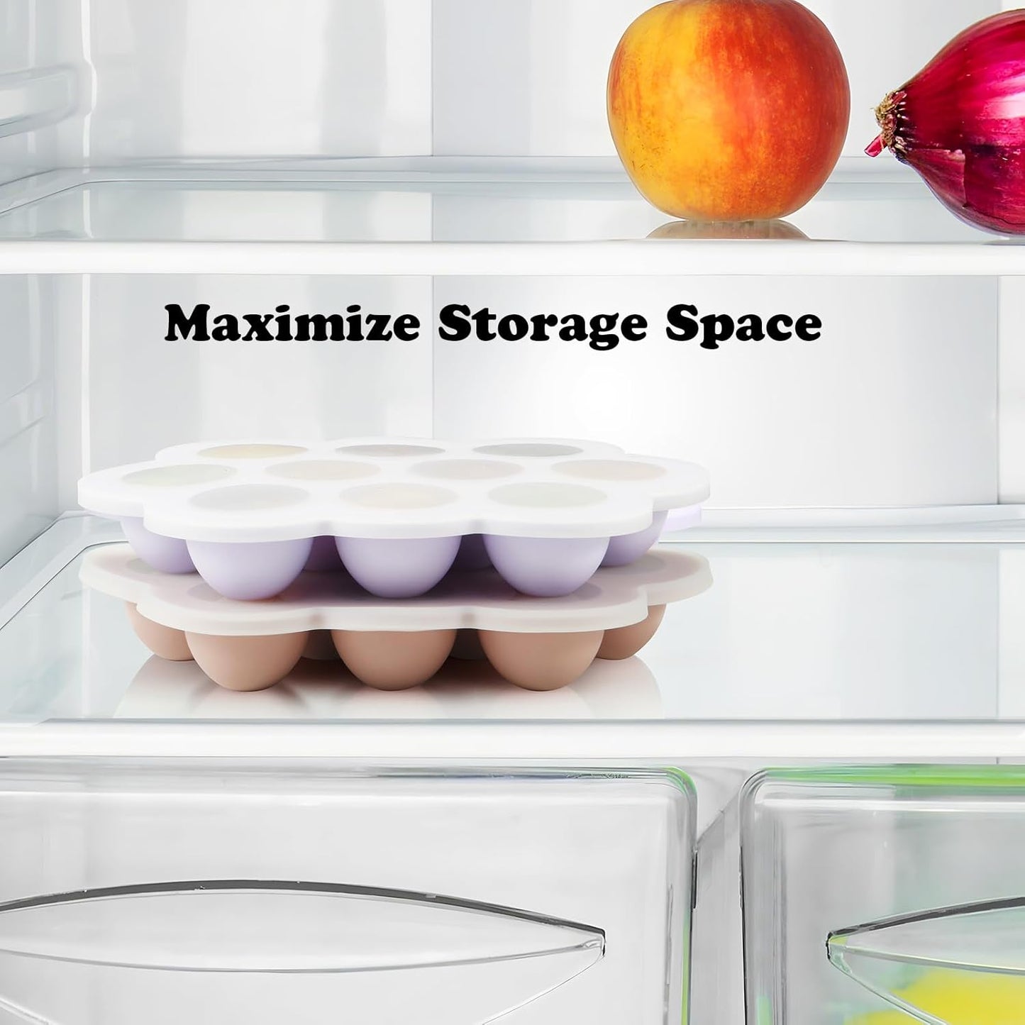 PandaEar Conjunto de 2 Bandejas de Silicone para Congelamento de Comida de Bebê com Tampas, Recipiente Perfeito para Armazenar Comida Caseira, Frutas, Purês e Leite Materno (Rosa/Roxo)