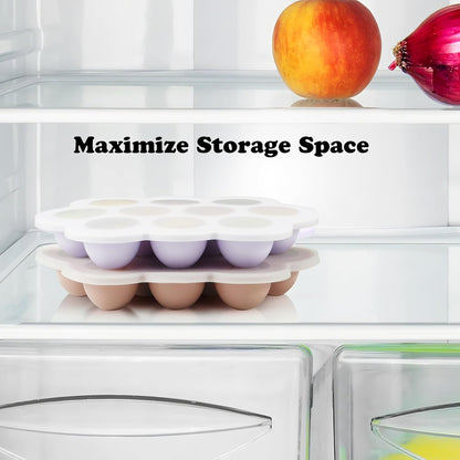 PandaEar Conjunto de 2 Bandejas de Silicone para Congelamento de Comida de Bebê com Tampas, Recipiente Perfeito para Armazenar Comida Caseira, Frutas, Purês e Leite Materno (Rosa/Roxo)