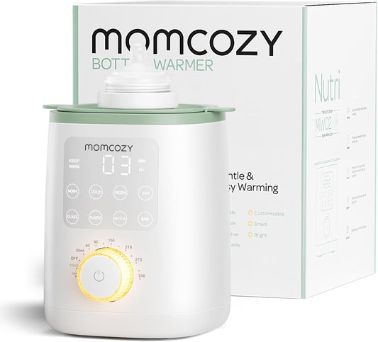 Momcozy Aquecedor de mamadeiras Nutri, aquecedor de mamadeiras 9 em 1 com luz noturna, controle preciso de temperatura, recebe nutrientes do leite materno, para todas as mamadeiras com leite materno ou fórmula