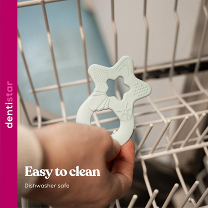 Dentistar Star Teether Pacote de 2, brinquedo de dentição para bebês com mais de 3 meses, anel de dentição de bebê de silicone macio para alívio da dor nos dentes e gengivas