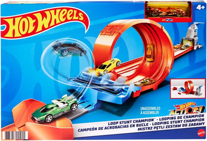 Hot Wheels Conjunto de Pista Loop Stunt Champion com Loop Duplo, Lançamento Duplo, Rampa de Mola e 1 Carrinho Hot Wheels para Crianças a partir de 4 Anos, GTV13