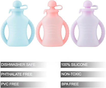 PandaEar Conjunto de 3 saquinhos de silicone reutilizáveis para papinha com 3 colheres dosadoras e funil | Saquinho para armazenar alimentos infantis de 120ml com alça | Saquinhos de silicone sem BPA para papinhas caseiras