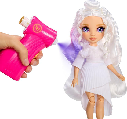 Rainbow High Air Brush & Create - 1 boneca fashion faça você mesmo com kit de aerógrafo, marcadores laváveis com efeito arco-íris, cabelo comprido, olhos roxos, brincadeira criativa para crianças de 4 a 12 anos ou mais.