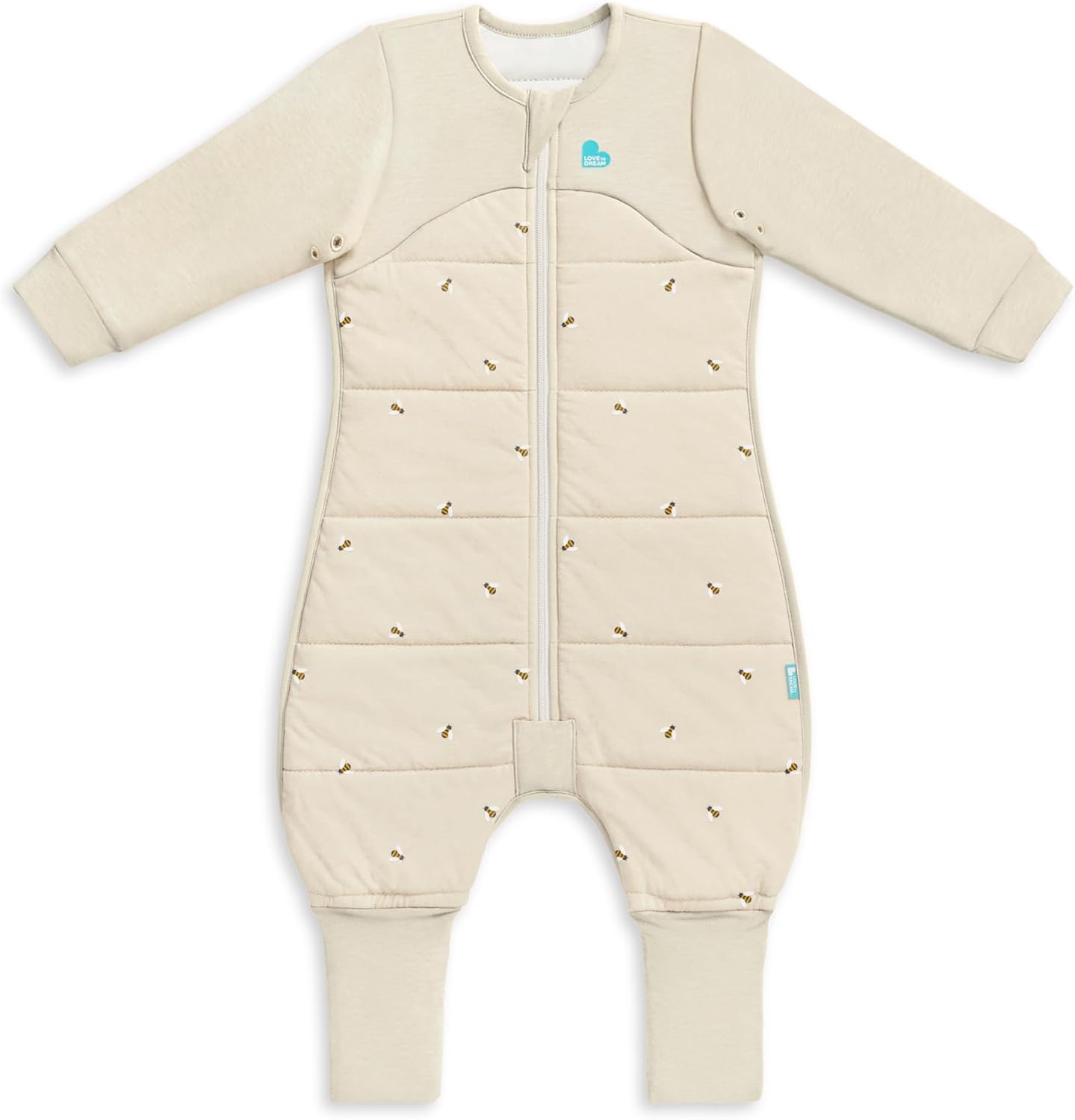 Love To Dream™ Macacão de dormir com pernas, 24-36 meses - Aveia com Abelhas | Manga comprida, leve, vestível e edredom | 2,5 Tog, ideal para inverno e outono (16–20 °C) | Algodão lavável à máquina, zíper duplo