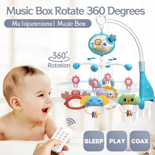 Mini Tudou Móvil Musical para Cuna con Proyección de Estrellas y Función de Temporización, Caja de Música con Control Remoto con Música y Luces Nocturnas, Sonajeros de Animales Giratorios Colgantes para Niños, Juguete para Recién Nacidos de 0 a 24 Meses