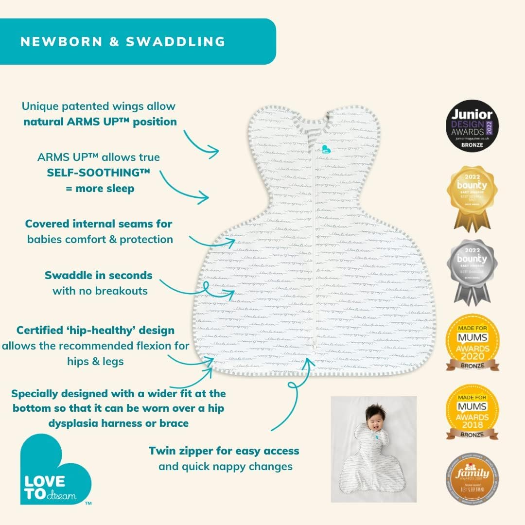Love To Dream™ Swaddle UP™ Cinta de Quadril, Tamanho Grande (8,5–11 kg) – Branca | Mantém a perna no lugar | Ajuste mais largo na parte inferior | 1.0 Tog | Ideal para primavera e verão (20–24 °C) | Algodão lavável à máquina com zíper duplo