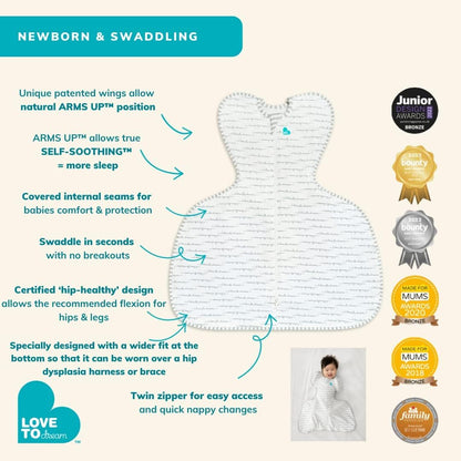 Love To Dream™ Swaddle UP™ Cinta de Quadril, Tamanho Grande (8,5–11 kg) – Branca | Mantém a perna no lugar | Ajuste mais largo na parte inferior | 1.0 Tog | Ideal para primavera e verão (20–24 °C) | Algodão lavável à máquina com zíper duplo