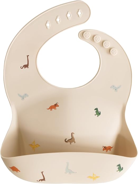 Mushie Babador de Silicone Baby | Babadores Impermeáveis com Ajuste Perfeito | Babadores Fáceis de Limpar para Alimentação do Bebê | 4 Tamanhos Ajustáveis com Bolsos Frontais Fundos | 100% Livre de BPA e Ftalatos