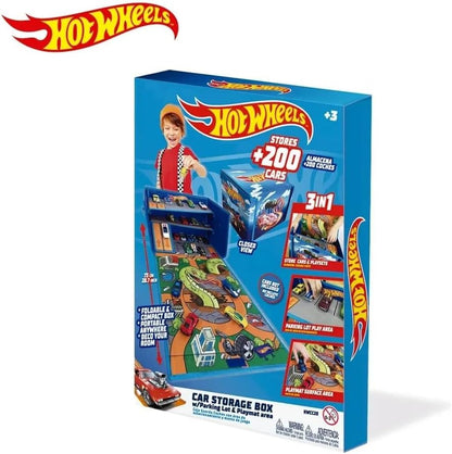 Hot Wheels Caixa de Garagem com Tapete de Brincar - 3 em 1 Caixa de Armazenamento Dobrável para Carrinhos com Pistas de Velocidade | Armazenamento para Carrinhos de Brinquedo (Carrinhos Não Inclusos)