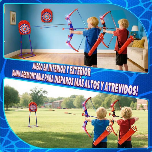 Brinquedos para crianças de 3 a 12 anos, conjunto com 2 aranhas de brinquedo com luzes LED vermelhas e azuis, aranha com alvo fixo e 2 aljavas, brinquedo para uso interno e externo, presente de aniversário para meninos e meninas de 3 a 12 anos.