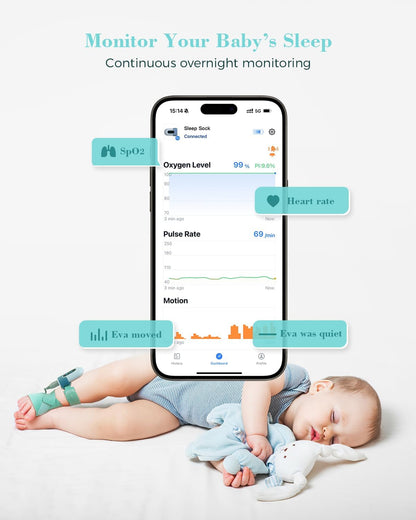 Babytone Oxímetro de pulso para bebês, meia inteligente para bebês com monitoramento de nível de oxigênio, frequência cardíaca e pulso, monitor de pés infantil vestível com aplicativo Bluetooth para recém-nascidos de 0 a 36 meses