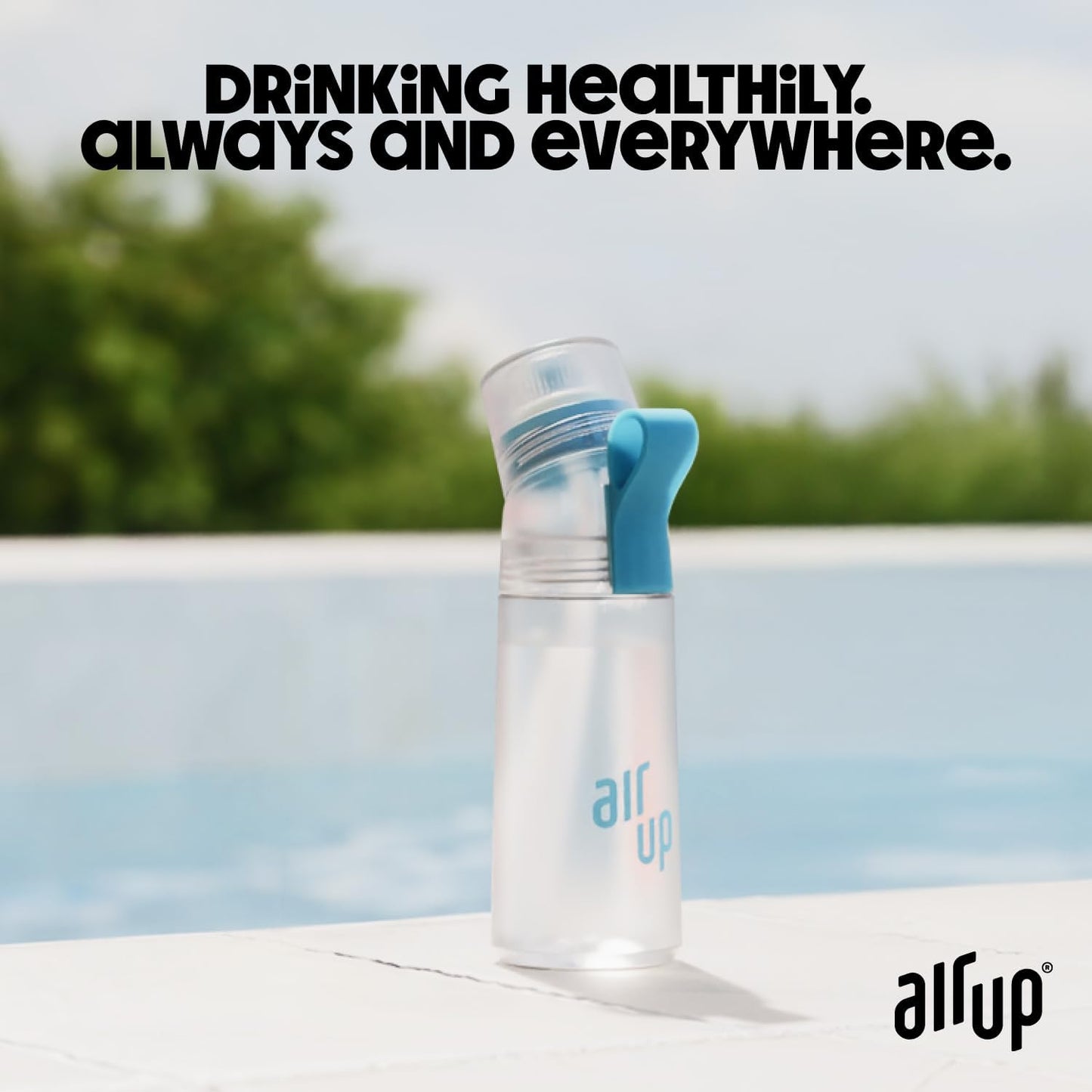 Garrafa de água AIR UP® Twist Pro, kit inicial original com cápsulas em 5 sabores | Garrafa de 600 ml com sabor sem açúcar | Pode ser lavada na máquina de lavar louça, livre de BPA | Na cor Azul Splash