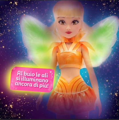 Winx Boneca com Asas Iluminadas – Stella com Roupa Brilhante e Asas Luminosas – Boneca Fashion de 27 cm com Membros Articulados – Asas Iluminadas Interativas para Brincadeiras Mágicas – Brinquedo Oficial do Clube Winx – Para Crianças a partir de 4 Anos
