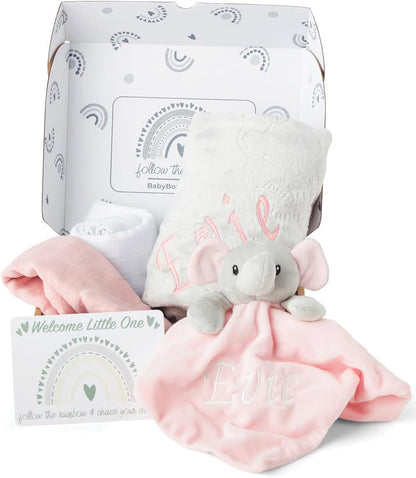 Baby Box Shop - Presentes personalizados para meninos, presente ideal para batizado: cobertor de lã, Baby Box Shop - 5 itens essenciais para recém-nascidos, ideais como presentes para chá de bebê e batizado, panos de musselina e presentes