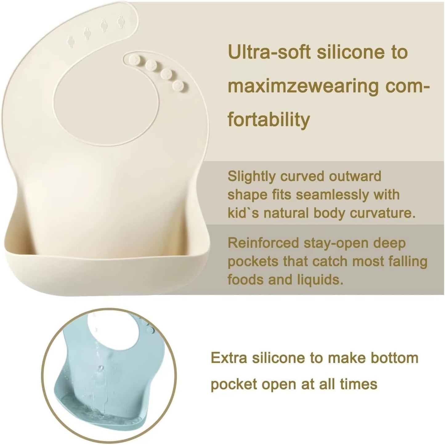 PandaEar Conjunto de 3 Babadores de Silicone para Bebês, Impermeáveis, Tamanhos de 6 a 18 meses, Ideais para a Introdução Alimentar, Babadores Ajustáveis para Alimentação com Bolso Grande para Coletar Alimentos, Livres de BPA