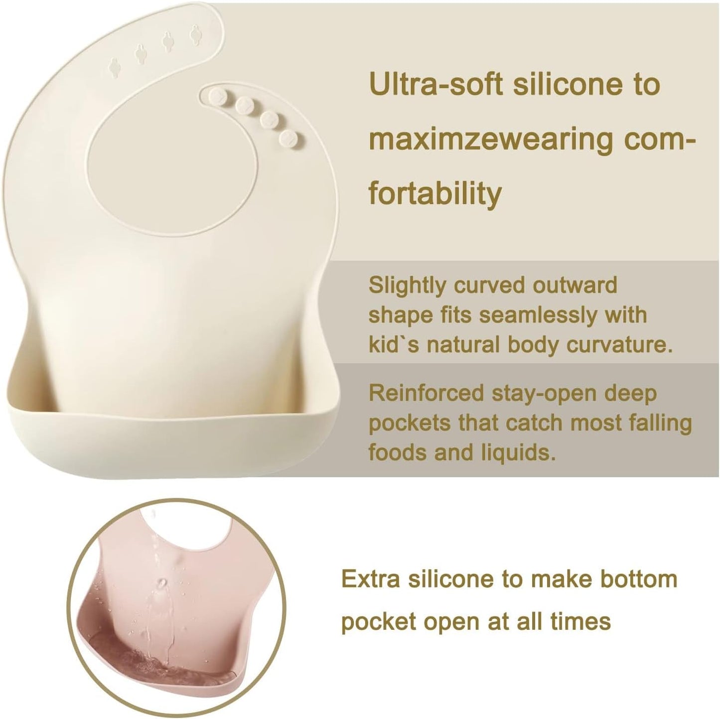 PandaEar Conjunto de 3 Babadores de Silicone para Bebês e Crianças Pequenas, Babadores Impermeáveis para Bebês de 6 a 18 Meses, Ideais para a Introdução Alimentar, Livres de BPA,