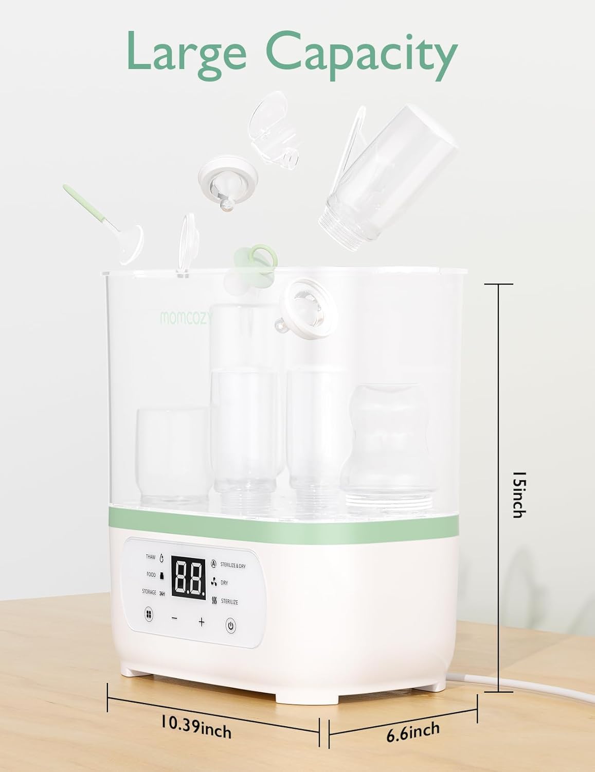 Momcozy Esterilizador e secador de mamadeiras a vapor elétrico, multifuncional 8 em 1, adequado para mamadeiras, acessórios de bomba de leite e artigos de bebê, faixa de preço intermediária.