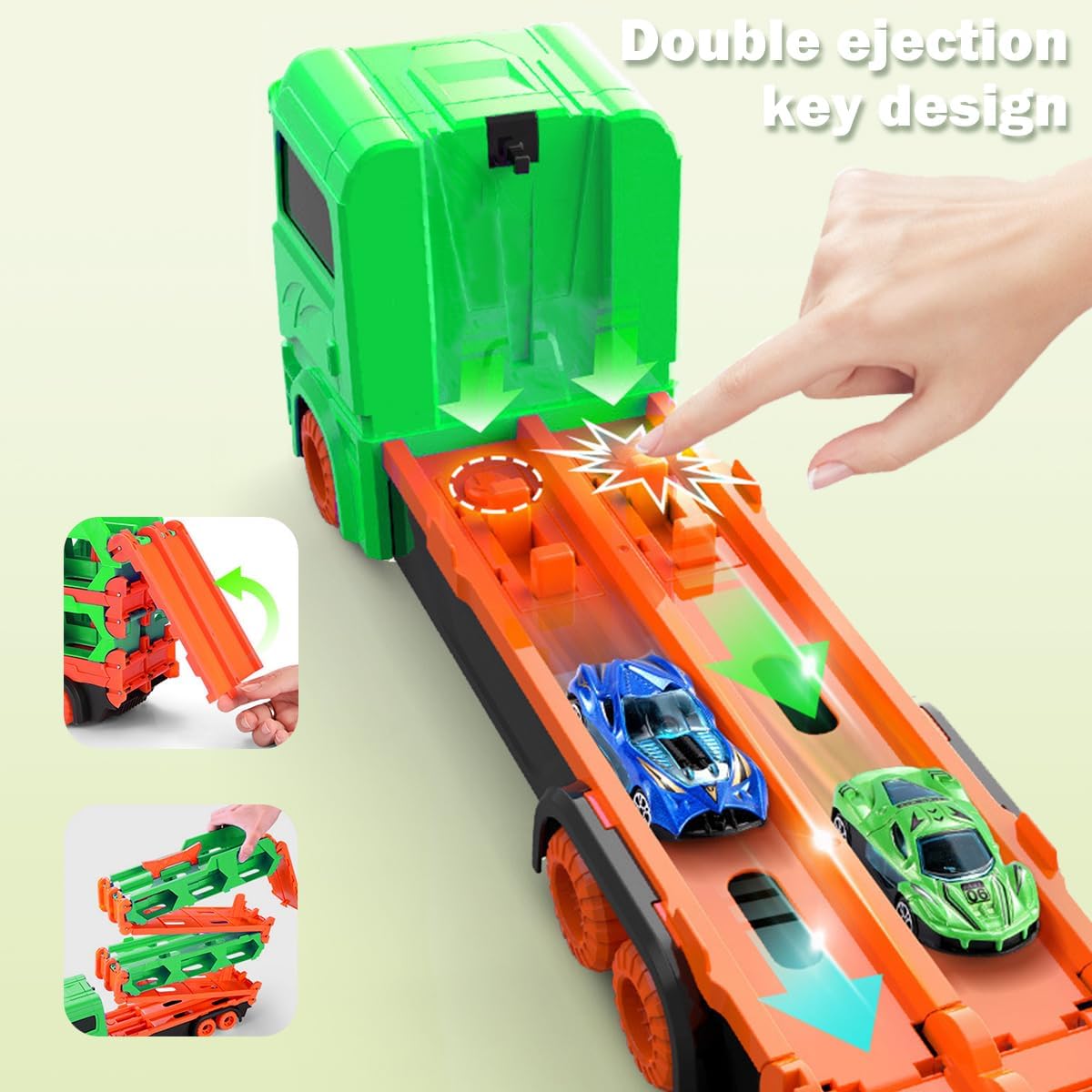 VATOS Transporte Caminhão Brinquedos Carros para Meninos Idades 3 4 5 6, Caminhão Portátil Brinquedo com 6 Carros de Corrida, Melhor Presente Veículos Transportadores Brinquedos Conjunto para Crianças