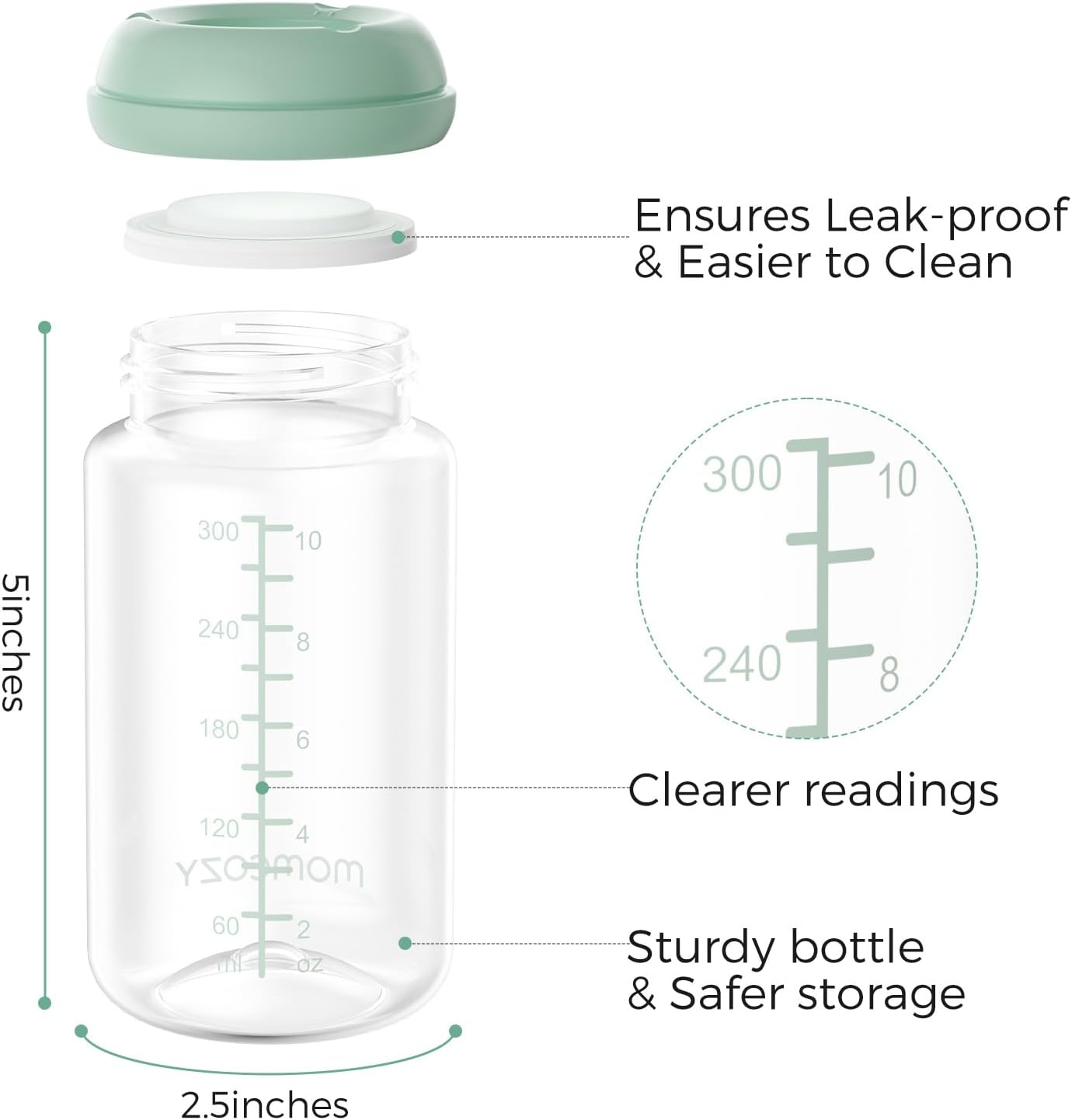 Momcozy Mamadeira Natural, Recipiente para Leite Materno de 300ml com Gargalo Largo, Garrafa para Armazenar Leite Materno na Geladeira e Bolsa Térmica para Leite Materno Momcozy, Garrafas Coletoras de Leite sem BPA,