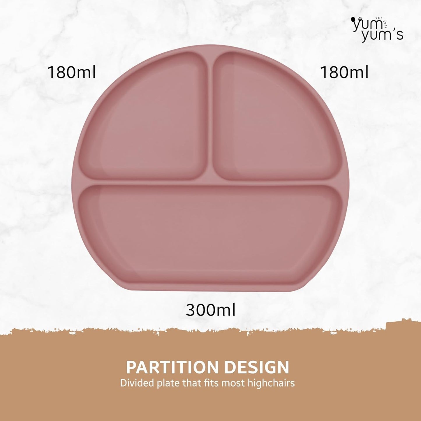 Yum Yum's Conjunto de Introdução Alimentar Baby Rosa com 10 Peças - Kit Completo para Alimentação Infantil com Prato Dividido, Tigelas com Ventosas, Talheres com Protetor Bucal, Copo com Canudo,