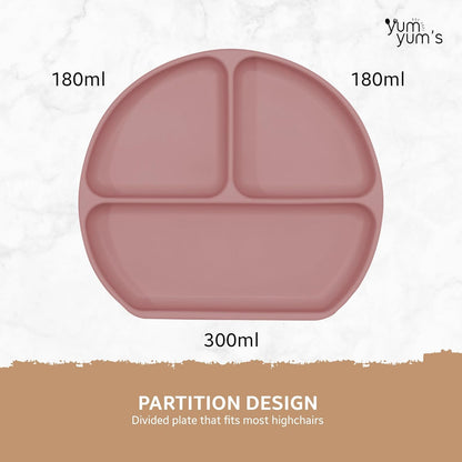 Yum Yum's Conjunto de Introdução Alimentar Baby Rosa com 10 Peças - Kit Completo para Alimentação Infantil com Prato Dividido, Tigelas com Ventosas, Talheres com Protetor Bucal, Copo com Canudo,