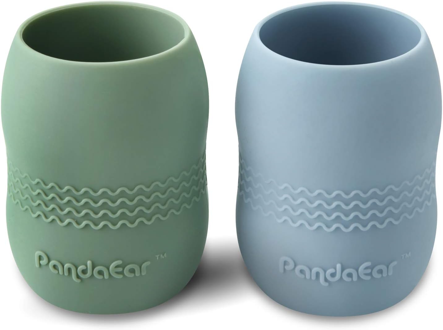PandaEar Copo de Treinamento (Pacote com 2) para Bebês e Crianças Pequenas, 100% Silicone, Copo Aberto para Introdução Alimentar (Azul/Verde)