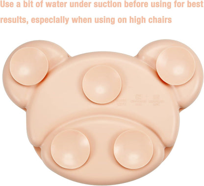 PandaEar Conjunto de prato, colher e garfo de silicone com ventosa, ideal para alimentação independente de crianças pequenas, livre de BPA, próprio para lava-louças e micro-ondas, formato de urso (rosa)