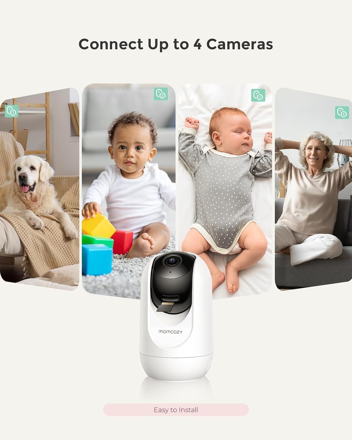 Momcozy Monitor de Bebê BM04 com Câmera, Compatível com Aplicativo, Monitor Inteligente para Bebês com Wi-Fi, Câmera e Áudio, Alerta de Movimento em Tempo Real, Monitor 1080P com Suporte de Parede, Fácil de Emparelhar (Compatível com BM04)