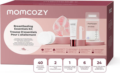 Momcozy Kit de itens essenciais pós-parto (73 peças) – ideal para o início da amamentação, um item indispensável na mala da maternidade; inclui absorventes para seios, compressas térmicas (quentes e frias), creme para mamilos, coletores de colostro e