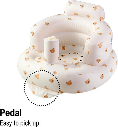 PandaEar Cadeirinha inflável para bebês a partir de 3 meses, cadeira inflável para bebês e crianças pequenas com bomba de ar embutida para que possam sentar, estampa de urso.