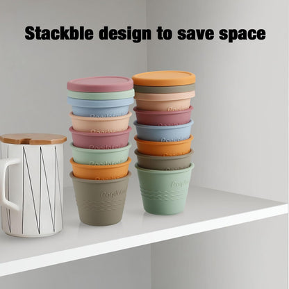 PandaEar Conjunto de 12 Potes de Silicone para Alimentos de Bebê, Potes Reutilizáveis de 120ml com Tampas, Potes Pequenos para Alimentos, Antivazamento, Ideais para a Introdução Alimentar do Bebê e para Congelar