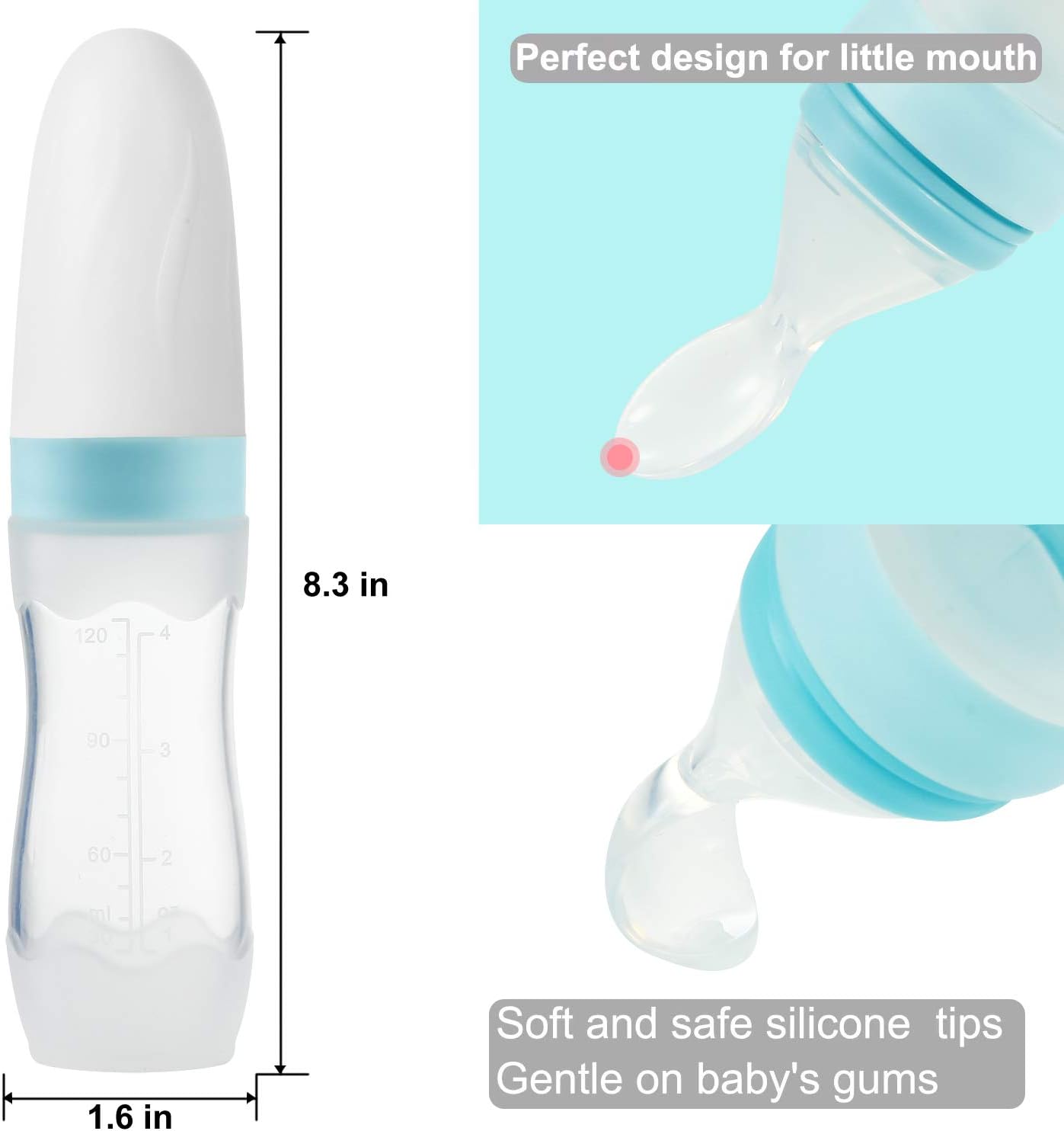 PandaEar (Pacote com 2) Colher Dosadora de Silicone para Papinha de Bebê | Alimentador de Frutas Infantil de 120ml | Ideal para Viagens | Azul