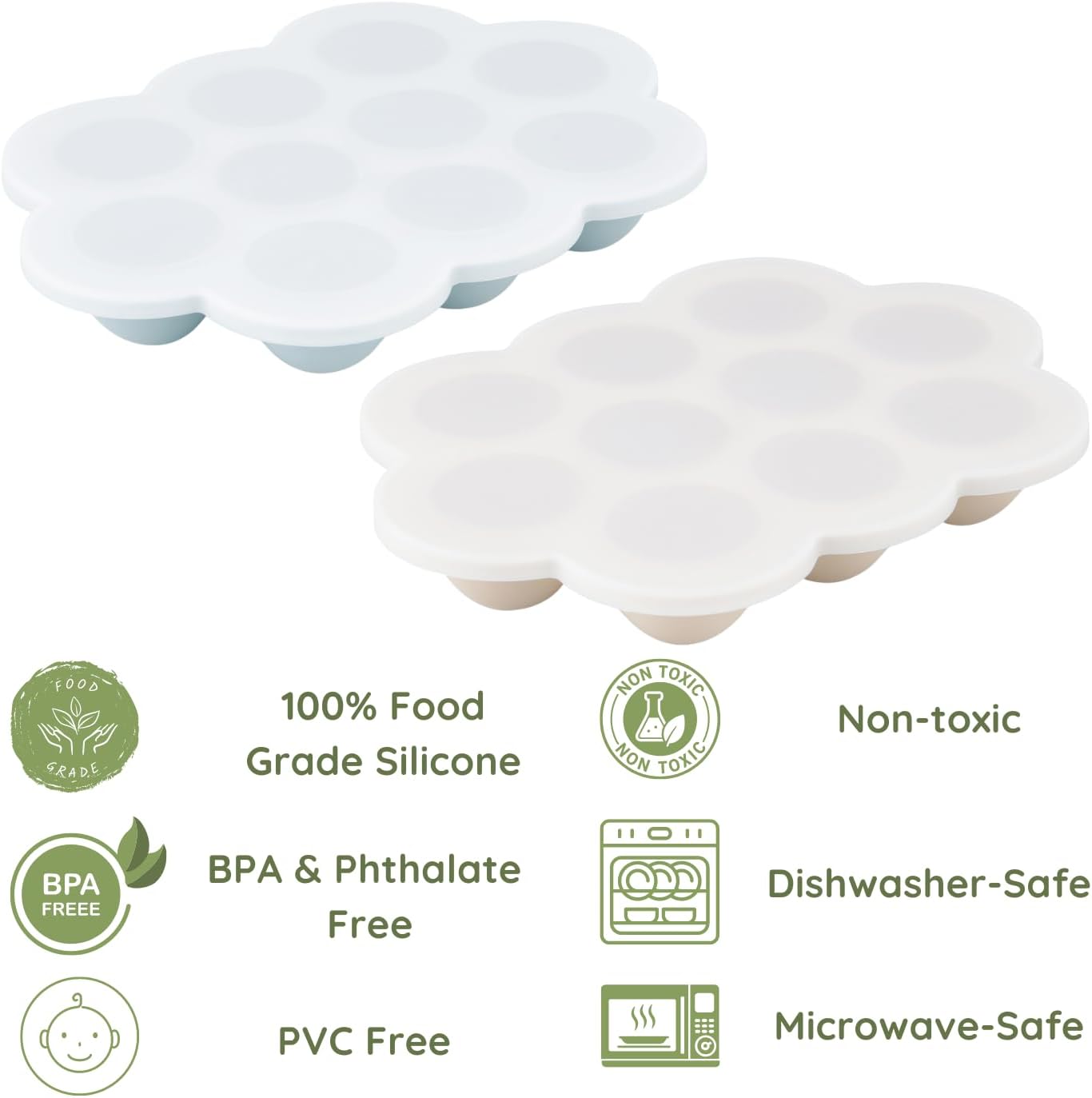 PandaEar Conjunto de 2 Bandejas de Silicone para Congelador de Comida de Bebê com Tampas, Bandeja para Congelamento de Comida de Bebê para Introdução Alimentar,