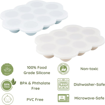 PandaEar Conjunto de 2 Bandejas de Silicone para Congelador de Comida de Bebê com Tampas, Bandeja para Congelamento de Comida de Bebê para Introdução Alimentar,