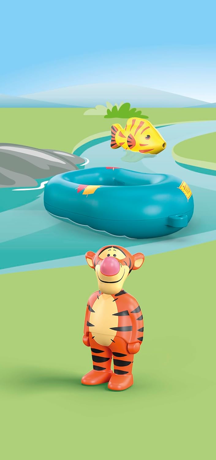 Playmobil 71704 JUNIOR AQUA e Disney: passeio de barco do Tigrão, incluindo peixe tigre e tigre, brinquedo sustentável feito de plástico à base de plantas, brinquedo para presente,