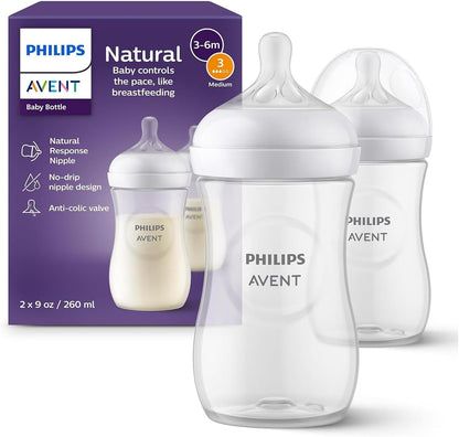 Philips Mamadeira Avent Natural Response – 2 unidades de 260 ml, para recém-nascidos e bebês maiores, livre de BPA, a partir de 1 mês (Modelo SCY903/02)