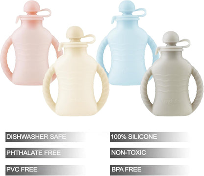 PandaEar 4 Pack Reusable Silicone Baby Food Pouches, Washable Freezer Squeezable Pouch for Toddler Kids, BPA-Free Silicone Refillable Baby Food Storage, 4oz