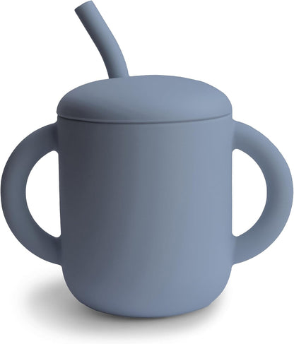 Mushie Copo de Treinamento em Silicone com Canudo | Copo de Transição para Bebês a partir de 6 Meses | Capacidade: 175 mL | Tampa Removível | Material: Silicone de Grau Alimentício | Pode ser lavado na lava-louças e usado no micro-ondas (Tradewinds)