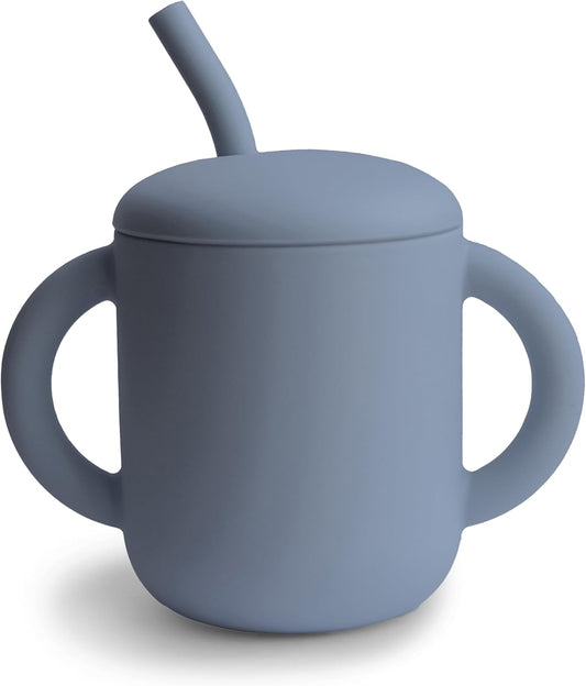 Mushie Copo de Treinamento em Silicone com Canudo | Copo de Transição para Bebês a partir de 6 Meses | Capacidade: 175 mL | Tampa Removível | Material: Silicone de Grau Alimentício | Pode ser lavado na lava-louças e usado no micro-ondas (Tradewinds)