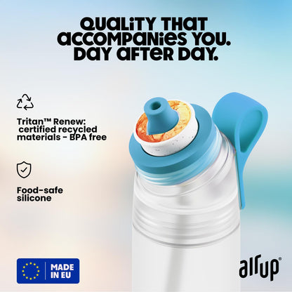 Garrafa de água AIR UP® Twist Pro, kit inicial original com cápsulas em 5 sabores | Garrafa de 600 ml com sabor sem açúcar | Pode ser lavada na máquina de lavar louça, livre de BPA | Na cor Azul Splash