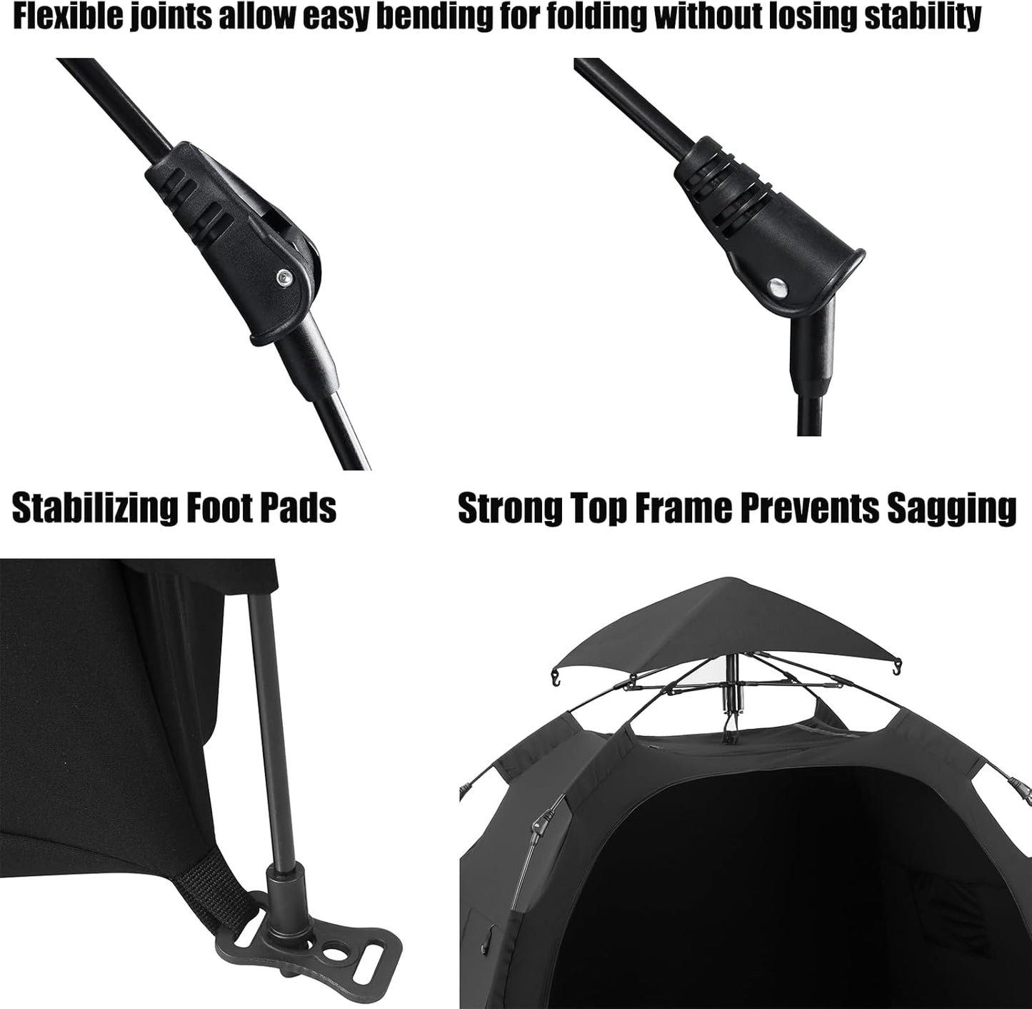 PandaEar Tenda portátil com bloqueio de luz para bebês e crianças pequenas, cobertura de privacidade para berços portáteis, mini berços, ninho de dormir dobrável para viagens e uso interno, bloqueia 95% da luz, preta.