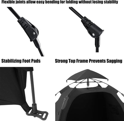 PandaEar Tenda portátil com bloqueio de luz para bebês e crianças pequenas, cobertura de privacidade para berços portáteis, mini berços, ninho de dormir dobrável para viagens e uso interno, bloqueia 95% da luz, preta.