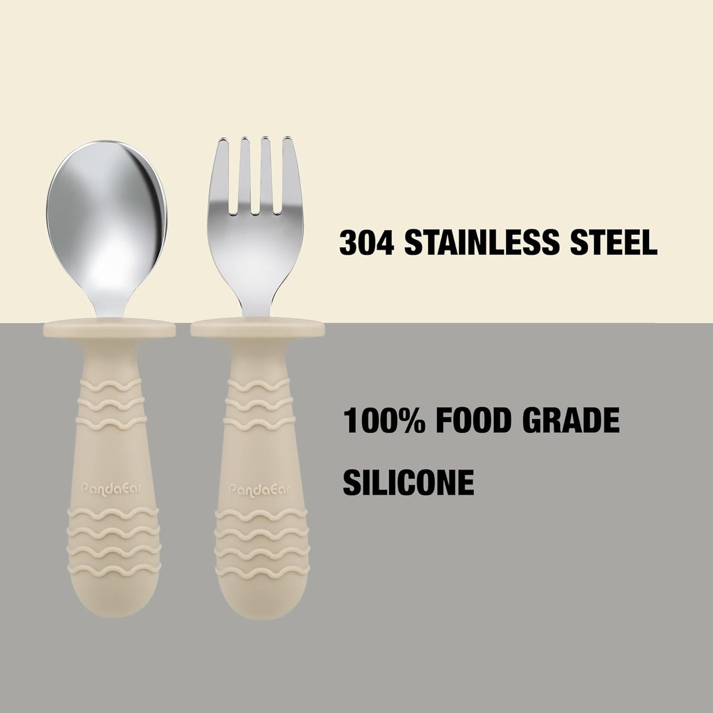 PandaEar Conjunto de 2 pratos com ventosa e 2 colheres e garfos em aço inoxidável para alimentação infantil, utensílios para bebês e crianças pequenas, pratos divididos para introdução alimentar BLW (Baby Led Weaning), livre de BPA.