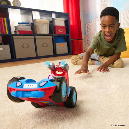 Marvel Homem-Aranha e Seus Incríveis Amigos - Veículo de Dupla Face da Equipe Homem-Aranha com Luzes, Sons e Lançadores de Teia - 28 cm