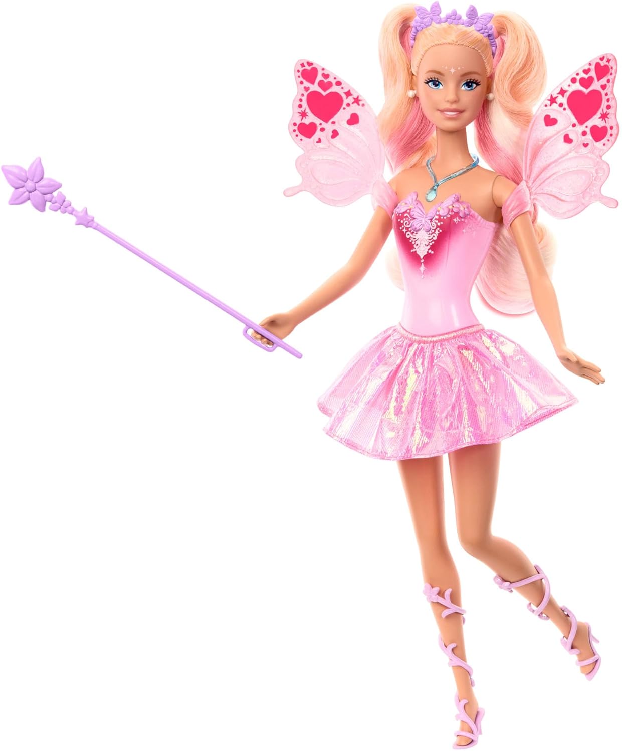 Barbie Boneca Fada Mattel com Varinha de Brinquedo e Acessórios de Moda, Tema de Fantasia com Mudança de Cor nas Asas e Roupa, JCP76